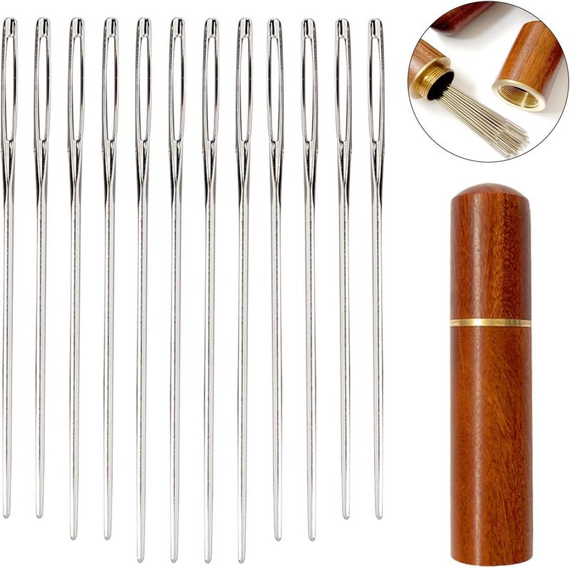 Zhenqing Redwood Needle Case with 12 Blunt Tip Cross Stitch Needles, Natural Wood Embroidery Needle Holder & Nickel-Plated Rustproof Sewing Needles for Crafters, Organize Threading Tools（67502） - Image 5